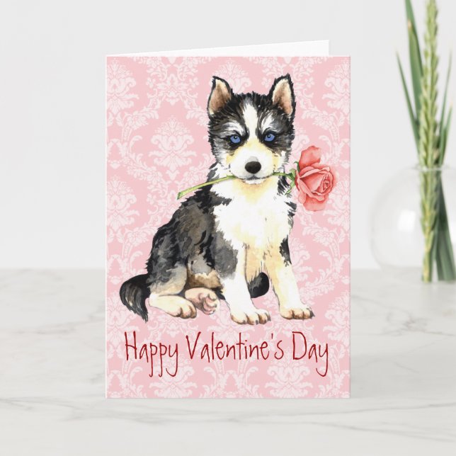 Valentine Rose Husky Holiday Card (Front)