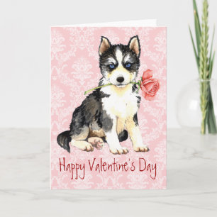 Valentine Rose Husky Holiday Card