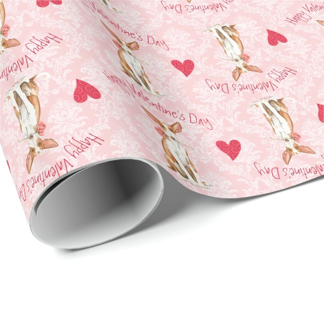 Valentine Rose Ibizan Hound Wrapping Paper (Roll Corner)
