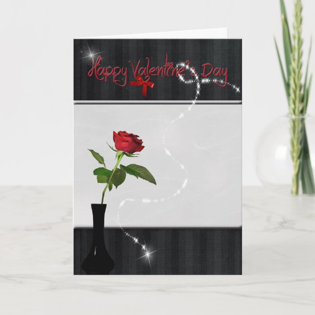 valentine rose in vase holiday card (Front)