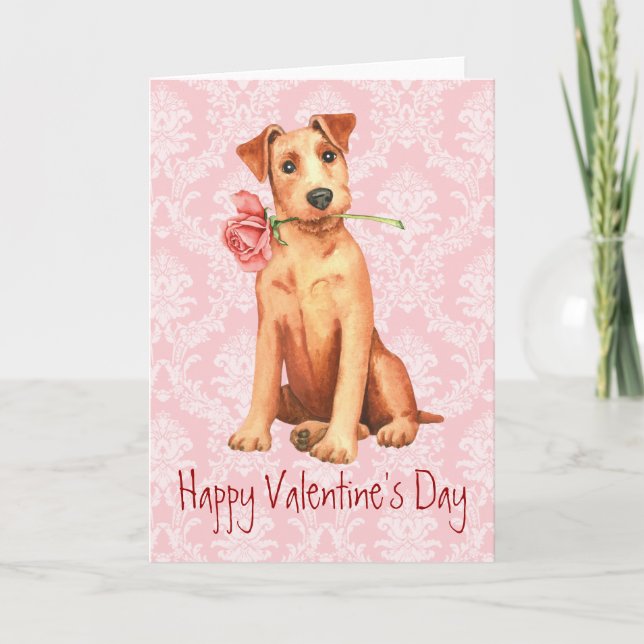 Valentine Rose Irish Terrier Holiday Card (Front)