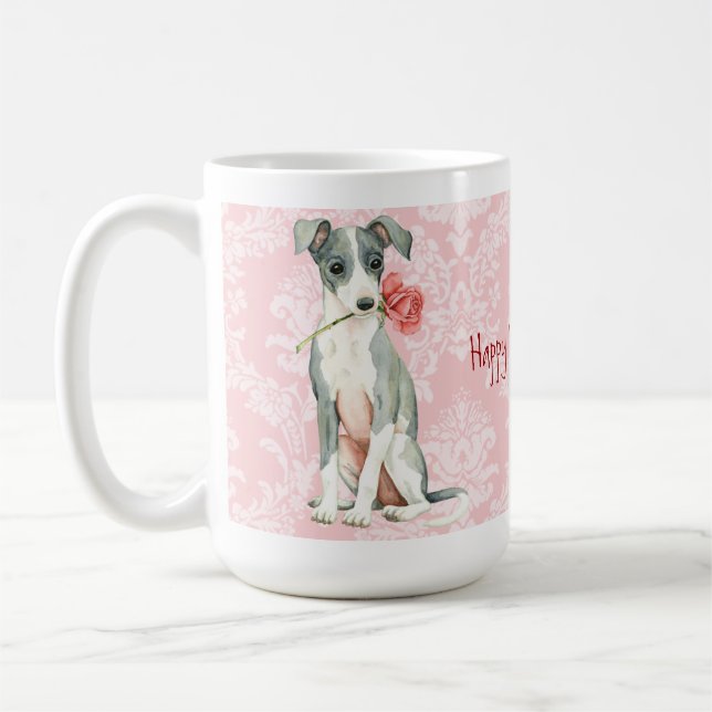 Valentine Rose Italian Greyhound Coffee Mug (Left)