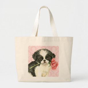 Valentine Rose Japanese Chin Large Tote Bag