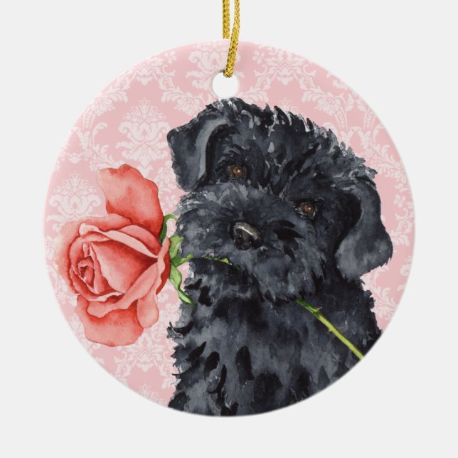 Valentine Rose Kerry Blue Terrier Ceramic Tree Decoration (Front)