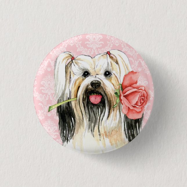 Valentine Rose Lhasa Apso 3 Cm Round Badge (Front)