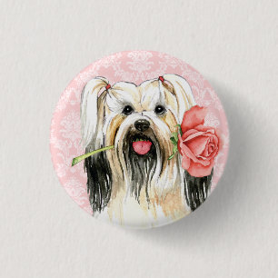 Valentine Rose Lhasa Apso 3 Cm Round Badge
