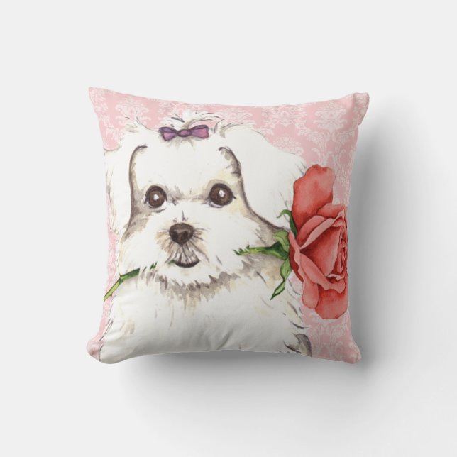 Valentine Rose Maltese Cushion (Front)
