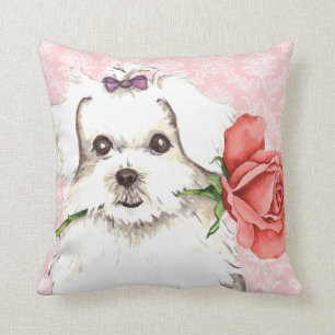 Valentine Rose Maltese Cushion