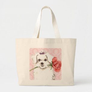 Valentine Rose Maltese Large Tote Bag