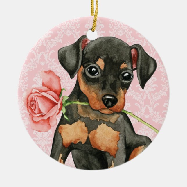 Valentine Rose Min Pin Ceramic Tree Decoration (Front)
