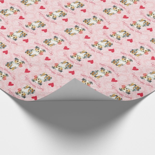 Valentine Rose Mini American Shepherd Wrapping Paper (Corner)