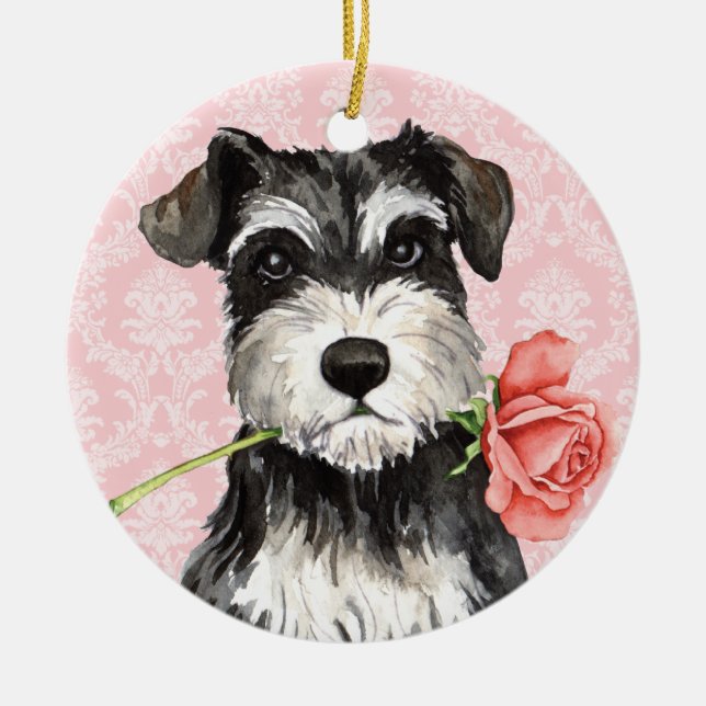 Valentine Rose Mini Schnauzer Ceramic Tree Decoration (Front)