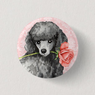 Valentine Rose Miniature Poodle 3 Cm Round Badge