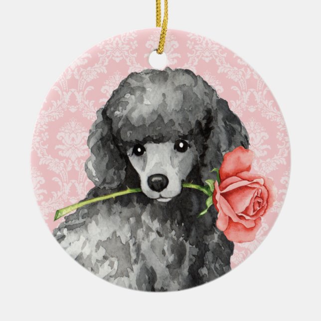 Valentine Rose Miniature Poodle Ceramic Tree Decoration (Front)