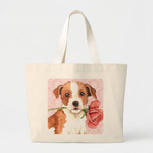 Valentine Rose Parson Russell Terrier Large Tote Bag