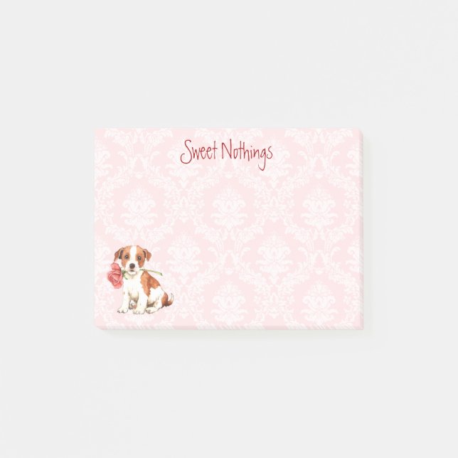 Valentine Rose Parson Russell Terrier Post-it Notes (Front)