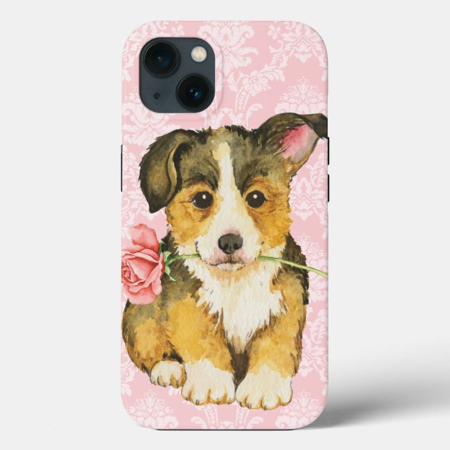 Valentine Rose Pembroke Welsh Corgi Case-Mate iPhone Case (Back)