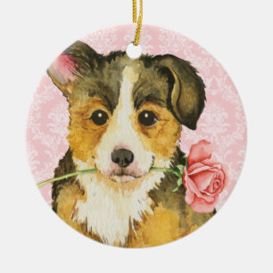 Valentine Rose Pembroke Welsh Corgi Ceramic Tree Decoration