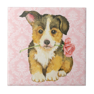 Valentine Rose Pembroke Welsh Corgi Tile