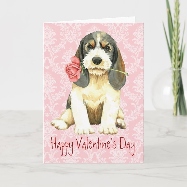 Valentine Rose Petit Basset Griffon Vendeen Holiday Card (Front)
