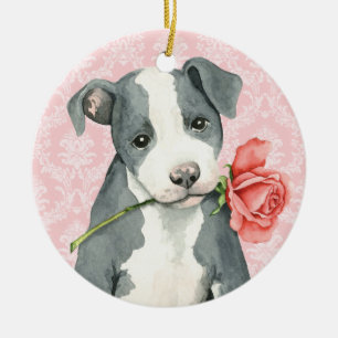 Valentine Rose Pit Bull Ceramic Tree Decoration