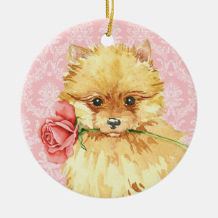 Valentine Rose Pomeranian Ceramic Tree Decoration