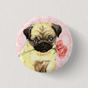 Valentine Rose Pug 3 Cm Round Badge