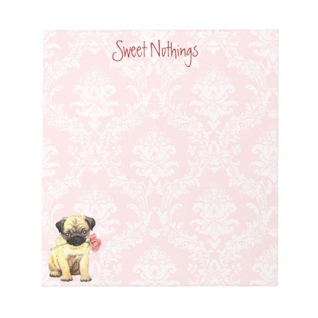 Valentine Rose Pug Notepad (Front)