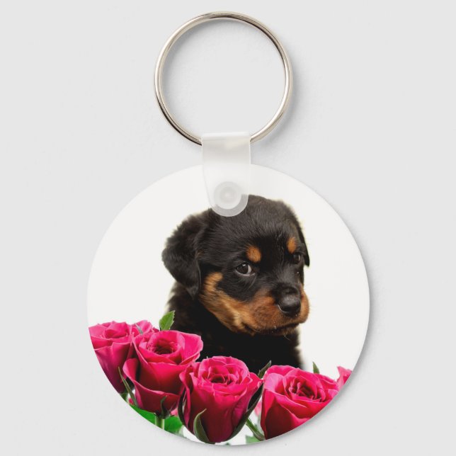 Valentine Rose Rottweiler Puppy Key Ring (Front)