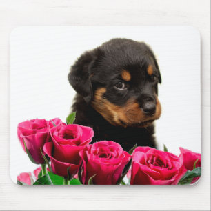 Valentine Rose Rottweiler Puppy Mouse Mat
