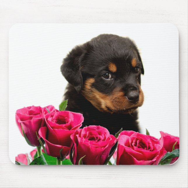Valentine Rose Rottweiler Puppy Mouse Mat (Front)
