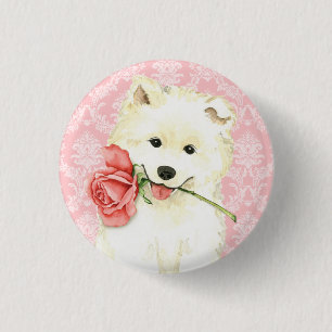 Valentine Rose Samoyed 3 Cm Round Badge