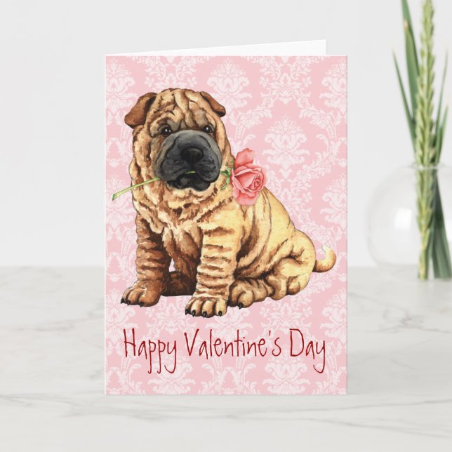 Valentine Rose Shar-Pei Holiday Card (Front)