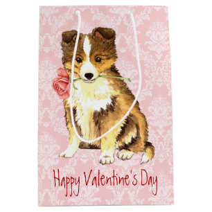 Valentine Rose Sheltie Medium Gift Bag