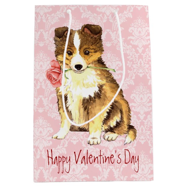 Valentine Rose Sheltie Medium Gift Bag (Front)