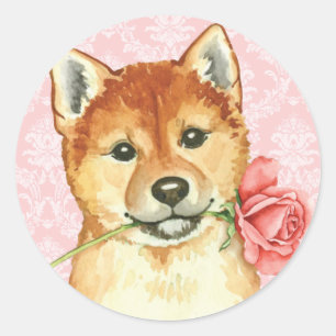 Valentine Rose Shiba Inu Classic Round Sticker