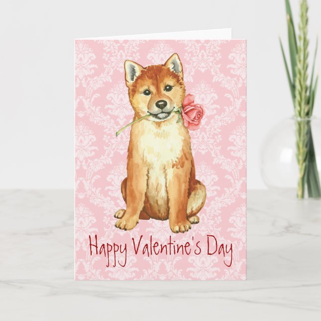 Valentine Rose Shiba Inu Holiday Card (Front)