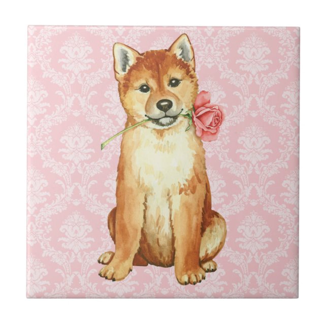 Valentine Rose Shiba Inu Tile (Front)