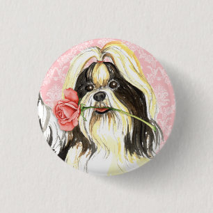Valentine Rose Shih Tzu 3 Cm Round Badge