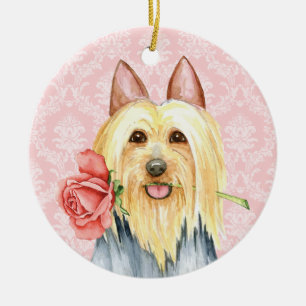 Valentine Rose Silky Terrier Ceramic Ornament