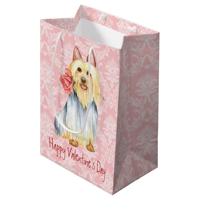 Valentine Rose Silky Terrier Medium Gift Bag (Front Angled)