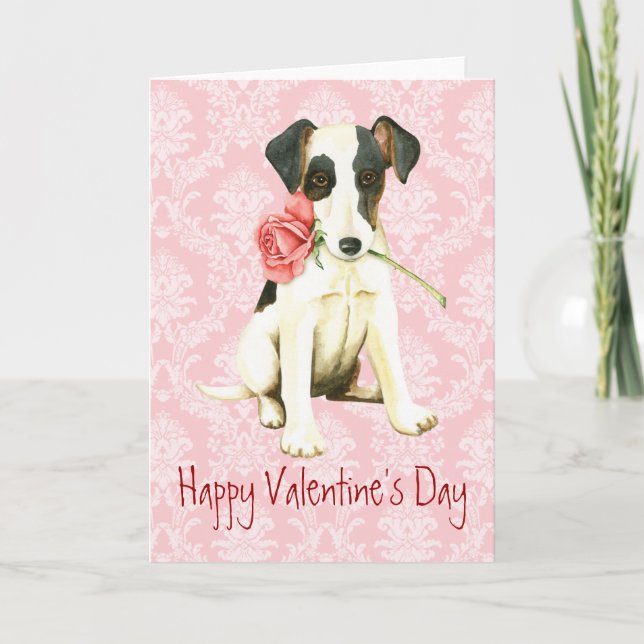 Valentine Rose Smooth Fox Terrier Holiday Card (Front)