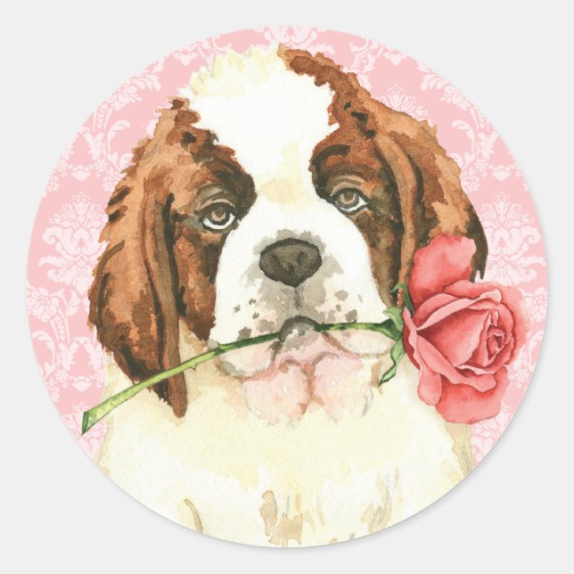 Valentine Rose St. Bernard Classic Round Sticker (Front)