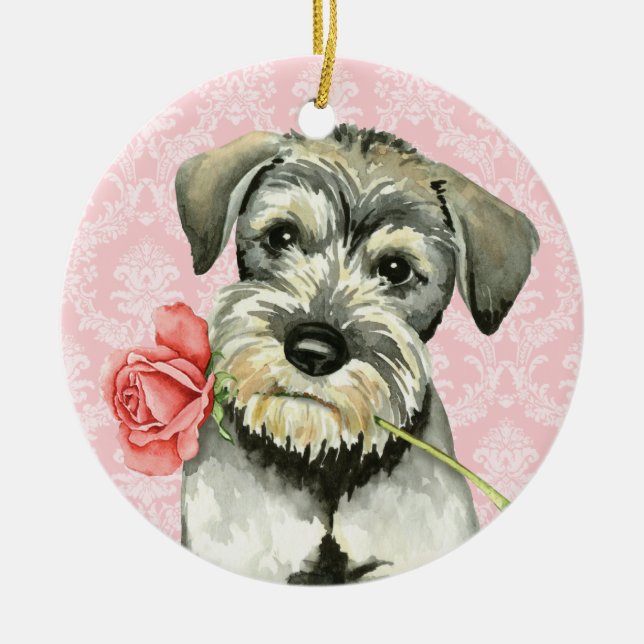 Valentine Rose Standard Schnauzer Ceramic Tree Decoration (Front)