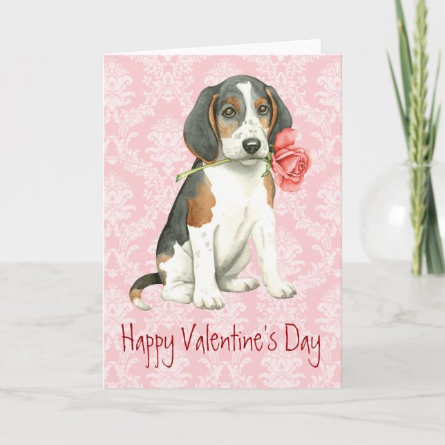 Valentine Rose Treeing Walker Coonhound Holiday Card (Front)
