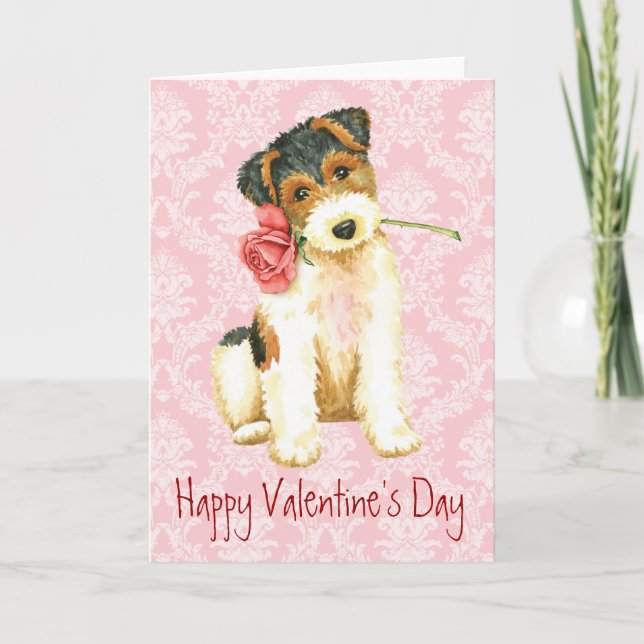 Valentine Rose Wire Fox Terrier Holiday Card (Front)