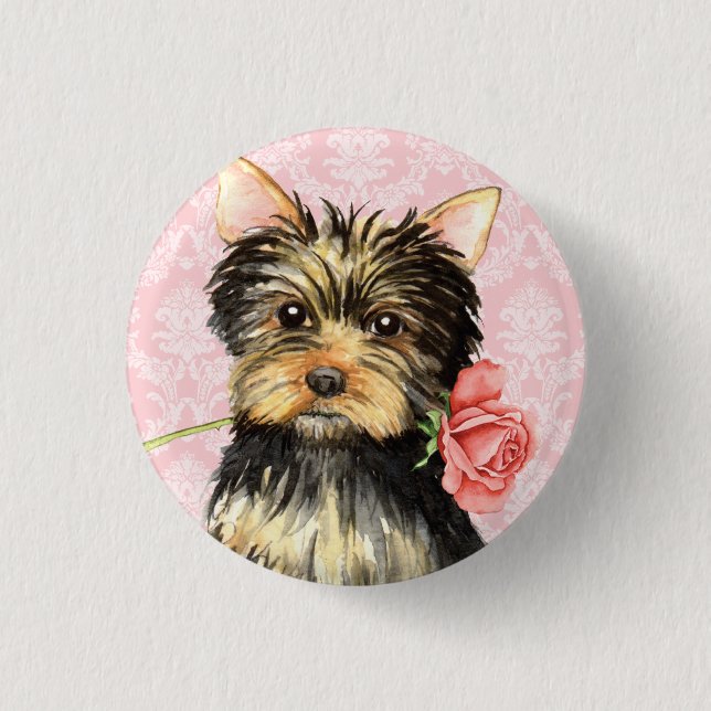 Valentine Rose Yorkie 3 Cm Round Badge (Front)