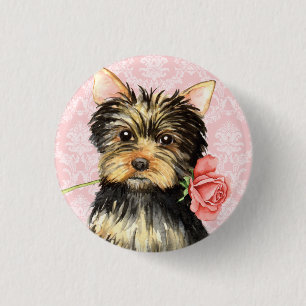 Valentine Rose Yorkie 3 Cm Round Badge