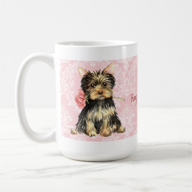 Valentine Rose Yorkie Coffee Mug (Left)