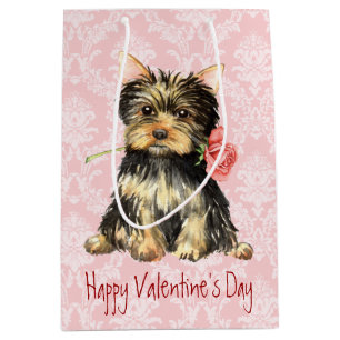 Valentine Rose Yorkie Medium Gift Bag
